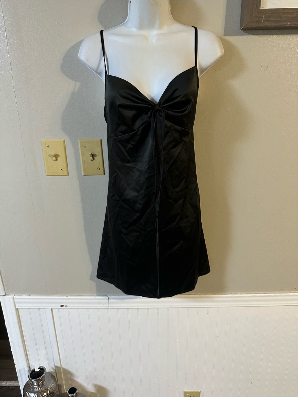 Forever 21 Black Satin Twist-Front Mini Dress